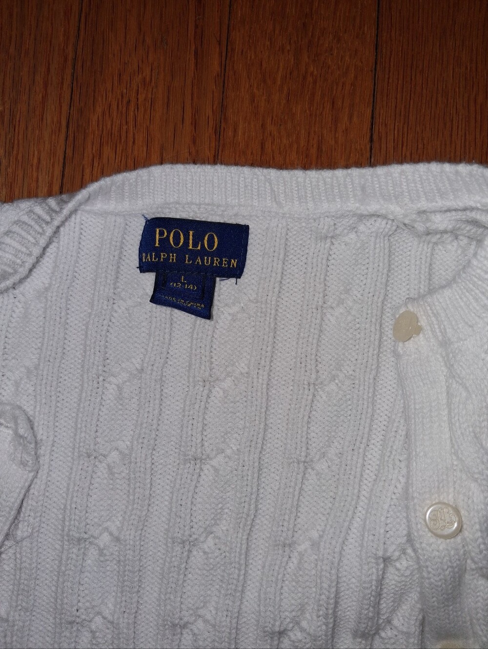 Ralph Lauren White Cable-Knit Ruffle Cardigan with Pink Pony - Girls - Picture 2 of 8